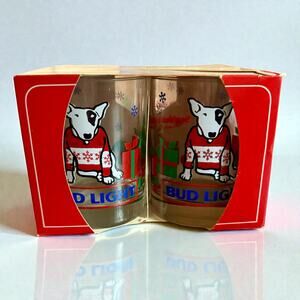 NWT 1987 Bud Light Spuds MacKenzie Christmas beer glasses.